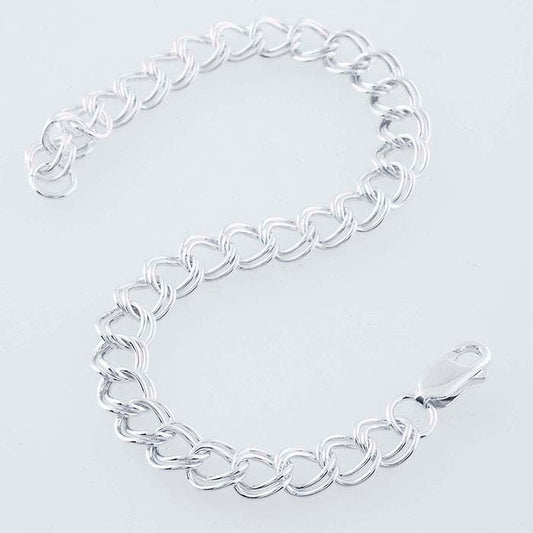 Sterling Silber 6,4mm Doppel-Kabel-Kettenarmband mit Anhänger