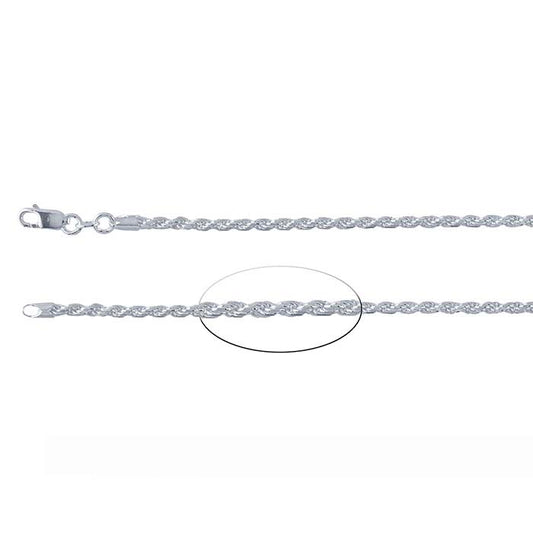 Französische Kordelkette aus Sterlingsilber, 2,7 mm, diamantiert