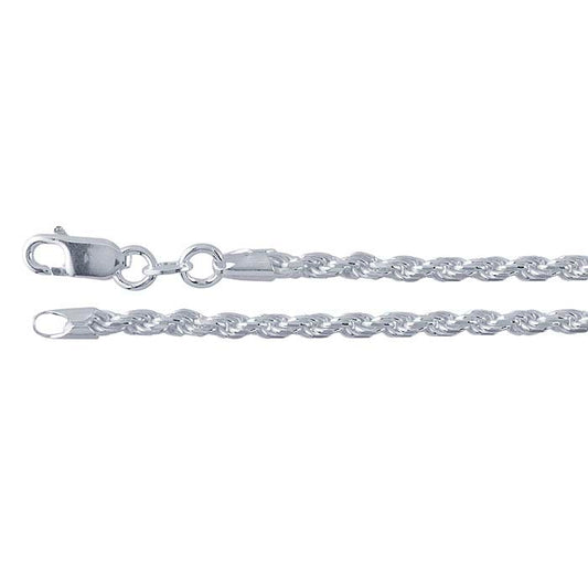 Französische Kordelkette aus Sterlingsilber, 2,7 mm, diamantiert