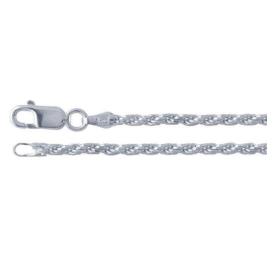 Französische Kordelkette aus Sterlingsilber, 2,2 mm, diamantiert