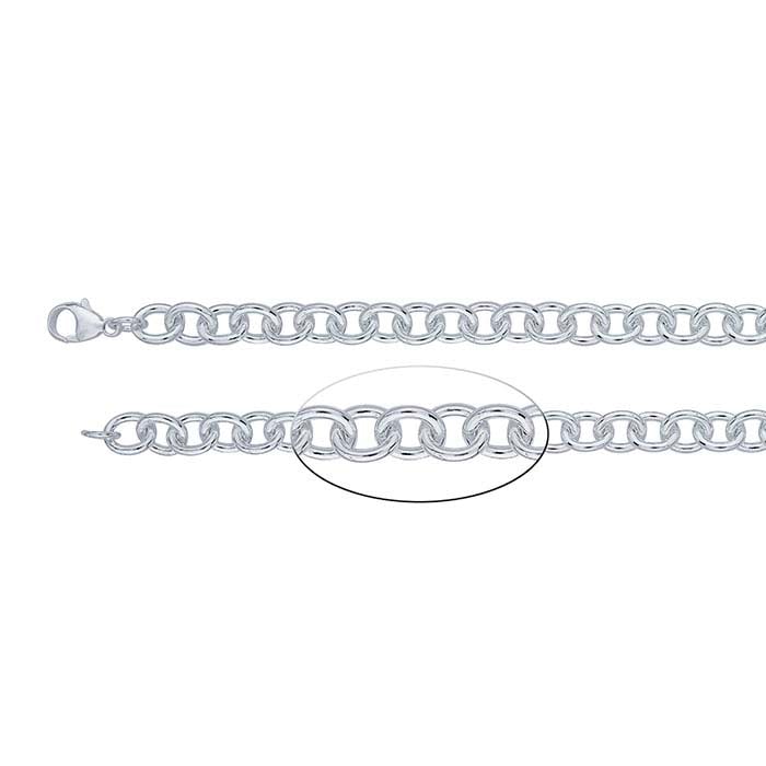 Sterling Silver 10mm Round Cable Chain Bracelet