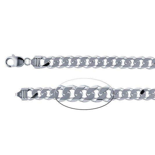 Sterling Silver 9.4mm Beveled Curb Chain
