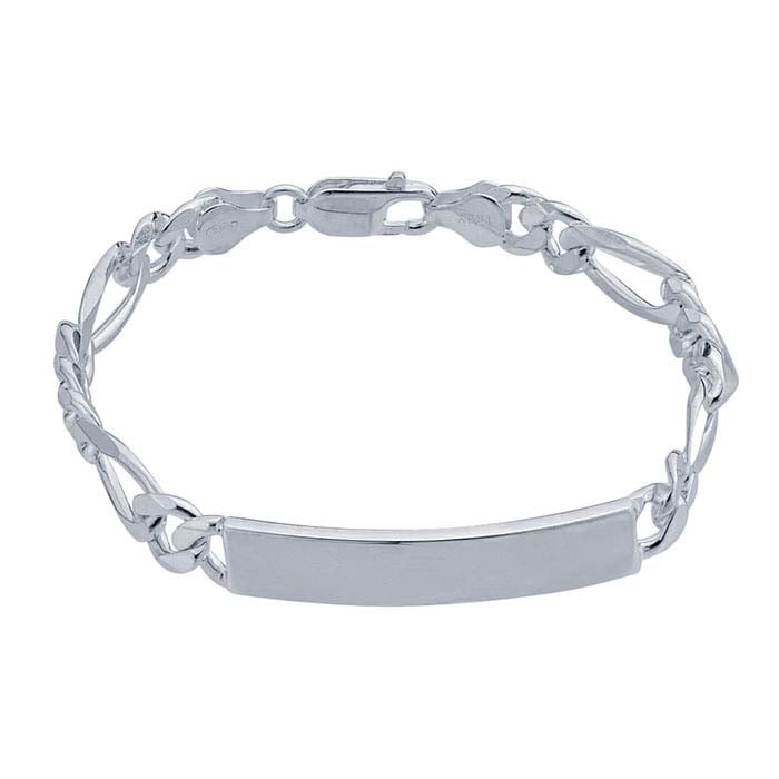 Sterling Silver Figaro Chain ID Bracelet
