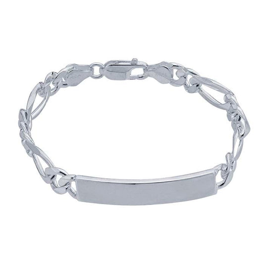 Sterling Silver Figaro Chain ID Bracelet