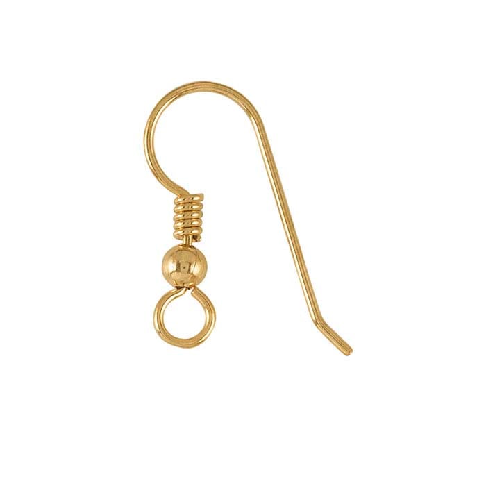 14/20 Yellow Gold-Filled Ear Wires with Loop, Bead and Coil