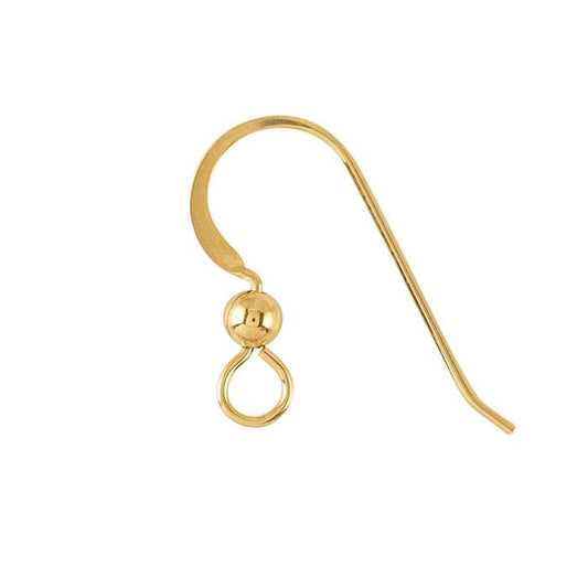 14/20 Yellow Gold-Filled Flattened Ear Wire with Loop and 3mm Bead