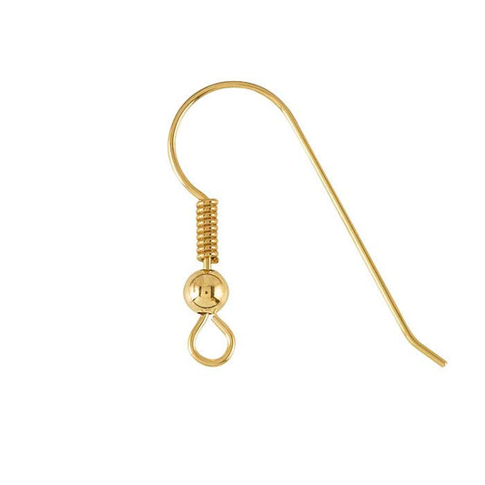 14/20 Yellow Gold-Filled Ear Wires with Loop, Bead and Coil