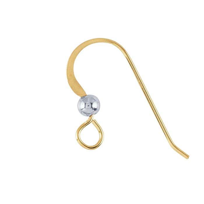 14/20 Yellow Gold-Filled Flattened Ear Wire with Loop and Sterling Bead