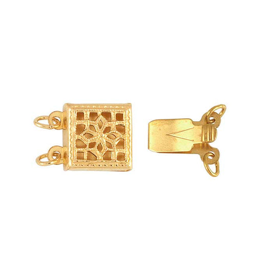 14/20 Yellow Gold-Filled Filigree Box Safety Clasp, 2-Strand