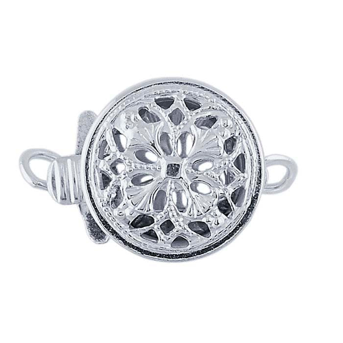 Sterling Silver 15 x 9.5mm Round Filigree Safety Clasp