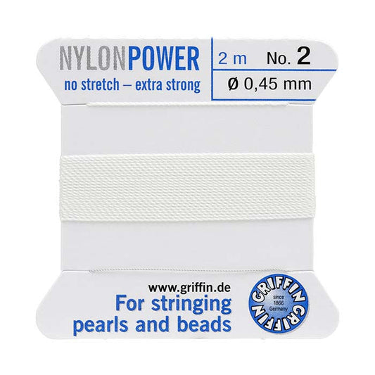 Griffin™ Bead Cord Nº 2 – 0.45 mm | Pack of 5 | Natural Silk, NylonPower, High Performance | Multiple Colors | With Needle