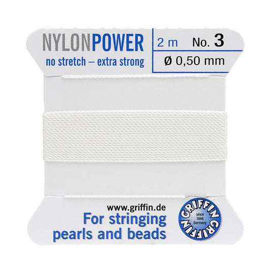 Griffin™ Bead Cord Nº 3 – 0.50 mm | Pack of 5 | Natural Silk, NylonPower, High Performance | Multiple Colors | With Needle