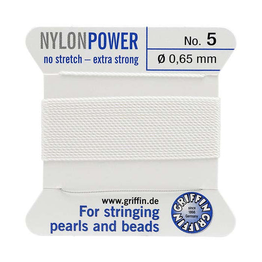 Griffin™ Bead Cord Nº 5 – 0.65 mm | Pack of 5 | Natural Silk, NylonPower, High Performance | Multiple Colors | With Needle