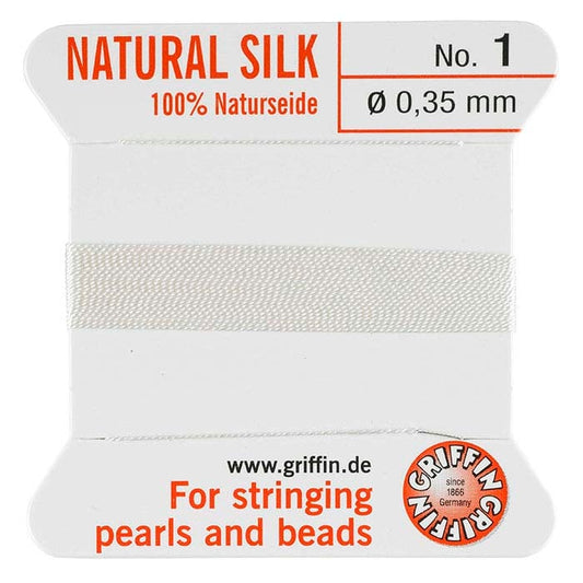 Griffin™ White Silk Bead Cords, Carded with Needle