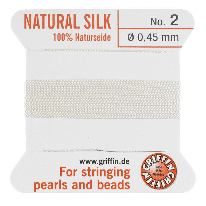 Griffin™ White Silk Bead Cords, Carded with Needle