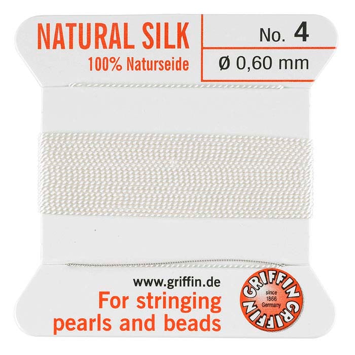 Griffin™ White Silk Bead Cords, Carded with Needle