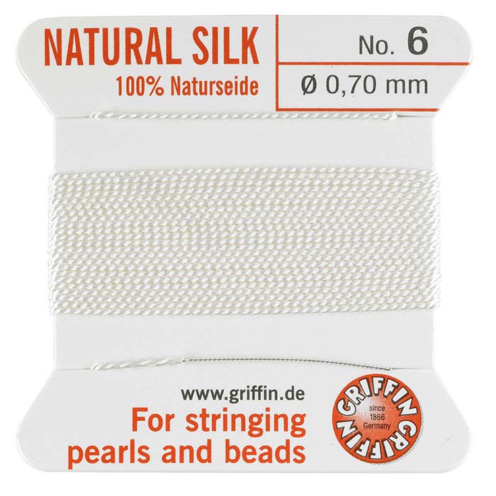 Griffin™ White Silk Bead Cords, Carded with Needle