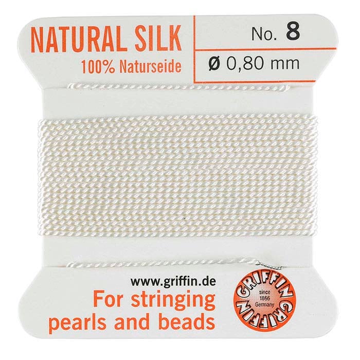 Griffin™ White Silk Bead Cords, Carded with Needle