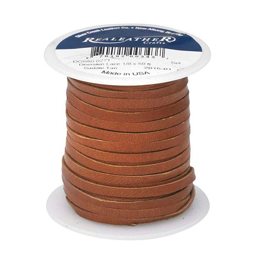 رباط مسطح من جلد الغزال بلون السرج تان 3.17 مم، بكرة 15.24 م