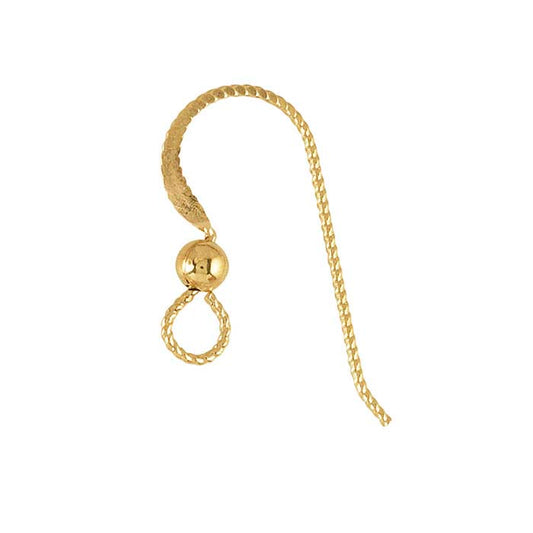 14/20 Yellow Gold-Filled SlipLess™ Hammered Ear Wire with Loop, 3mm Bead and Coil