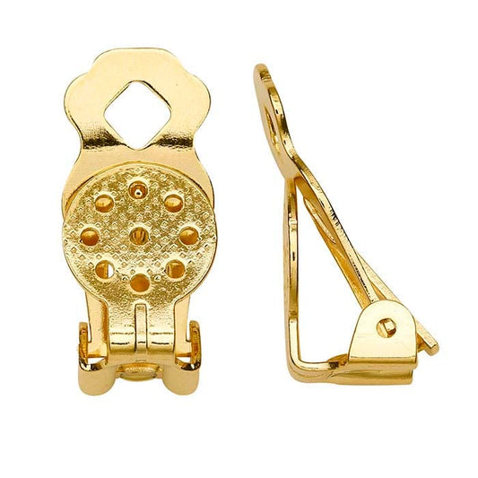 Brass Yellow-Finish Clip Earring with Perforated Pad