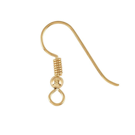 14/20 Yellow Gold-Filled Ear Wires with Loop, Bead and Coil