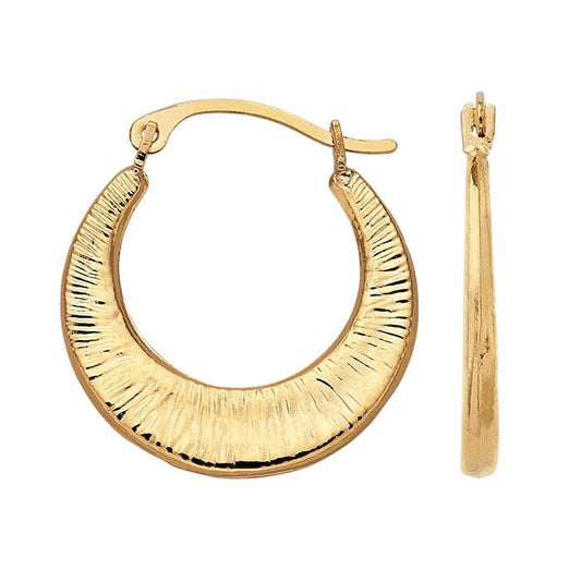 14K Yellow Gold Textured Crescent Hoop Earrings