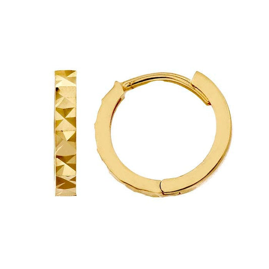 14K Yellow Gold Diamond-Cut Huggie Hoop Earring