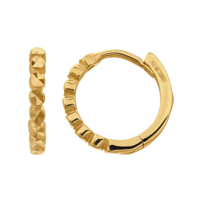 14K Yellow Gold Diamond-Cut Bead Huggie Hoop Earrings