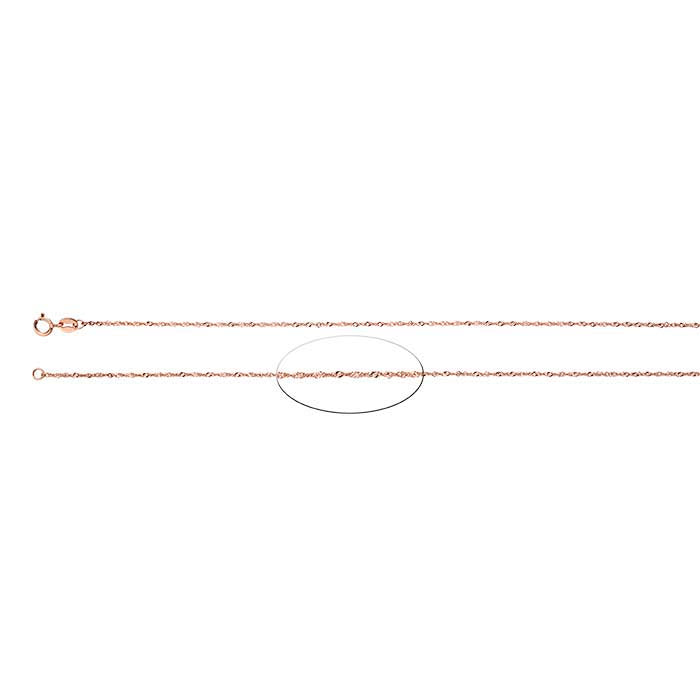 14K Roséguld 1 mm Diamantskuren Singapore-kedja