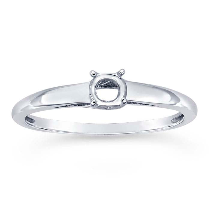 14K White Gold Criss-Cross 4mm Round Ring Mounting