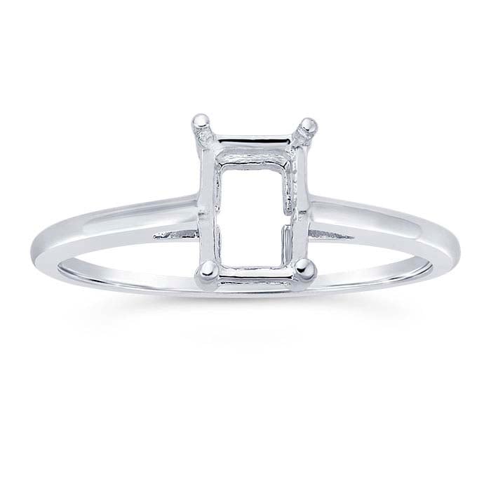 14K White Gold 7 x 5mm Emerald-Cut Basket Ring Mounting