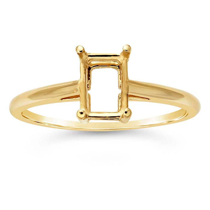 Montatura per anello a cestello con smeraldo taglio smeraldo 7 x 5 mm in oro giallo 14K