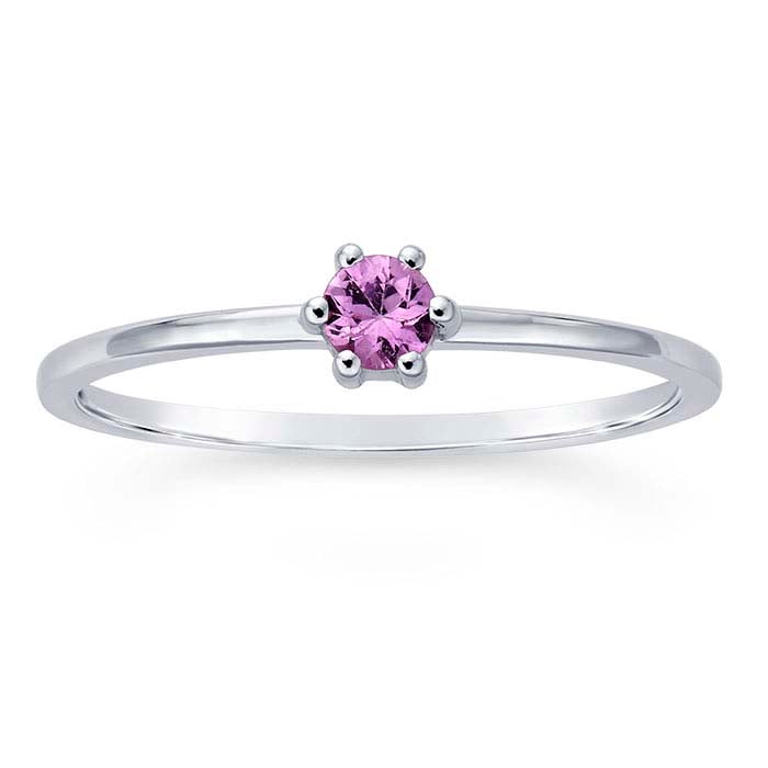 14K White Gold 3mm Round Pink Sapphire-Set Ring