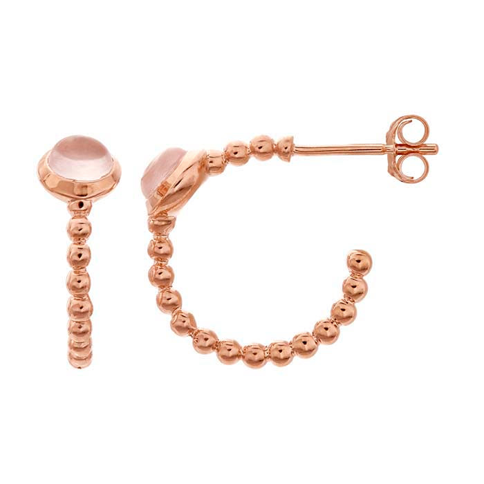 14K Rose Gold Rose Quartz-Set Bead Wire 3/4-Hoop Earrings