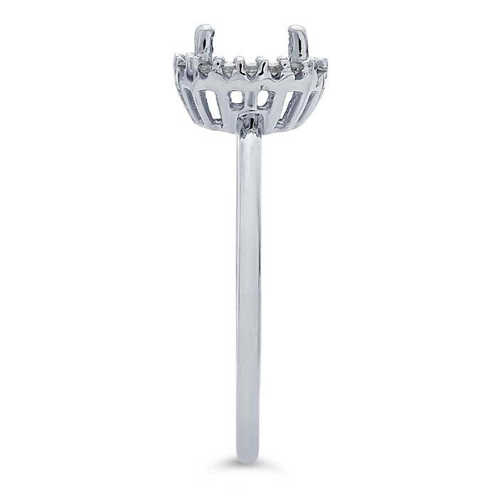 14K White Gold 6mm Cushion Semi-Mount Halo Engagement Ring Mounting