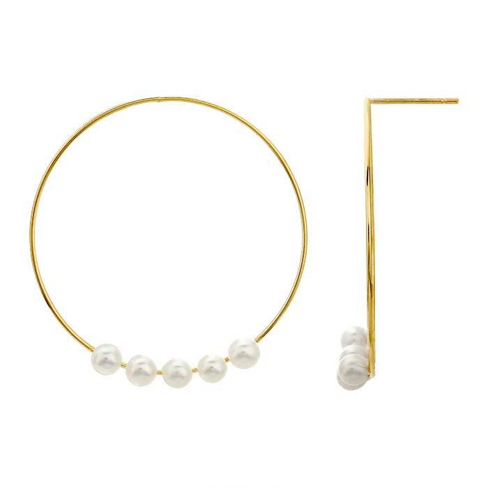 14K Yellow Gold Circle 30mm Pearl Post Earring Mounting