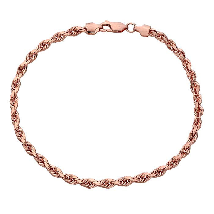 Bracelet corde 4 mm en or rose 14 carats, coupe diamantée