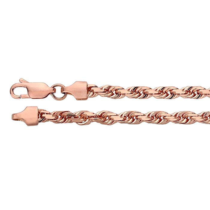 Bracelet corde 4 mm en or rose 14 carats, coupe diamantée