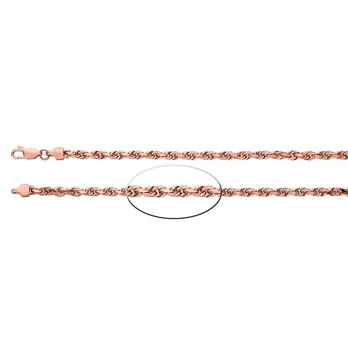 Bracelet corde 4 mm en or rose 14 carats, coupe diamantée