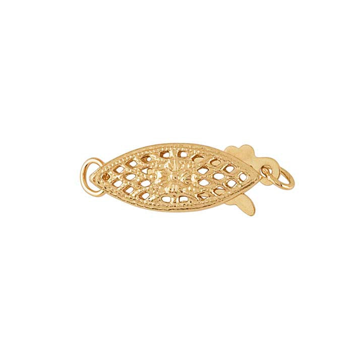 14K Yellow Gold Marquise Filigree Safety Clasp
