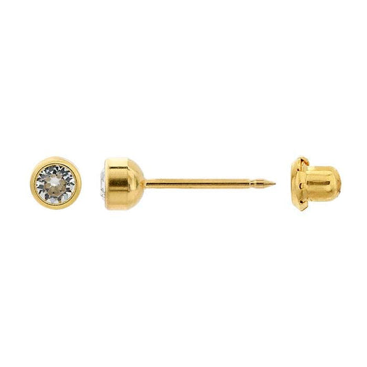 Inverness® Stainless Steel Yellow Gold-Plated Piercing Earring, 4mm CZ-Set