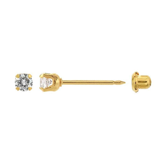 Inverness® Stainless Steel Yellow Gold-Plated Piercing Earring, 3mm CZ-Set