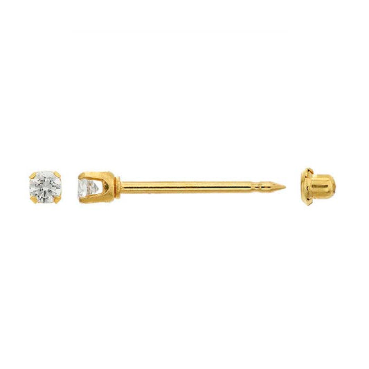Inverness® Stainless Steel Yellow Gold-Plated Piercing Earring, 2mm CZ-Set