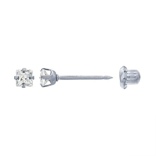 Inverness® 14K White Gold Piercing Earring, Square CZ-Set