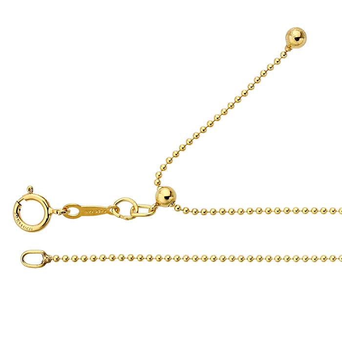 14/20 Yellow Gold-Filled 1mm Bead Chain, Adjustable