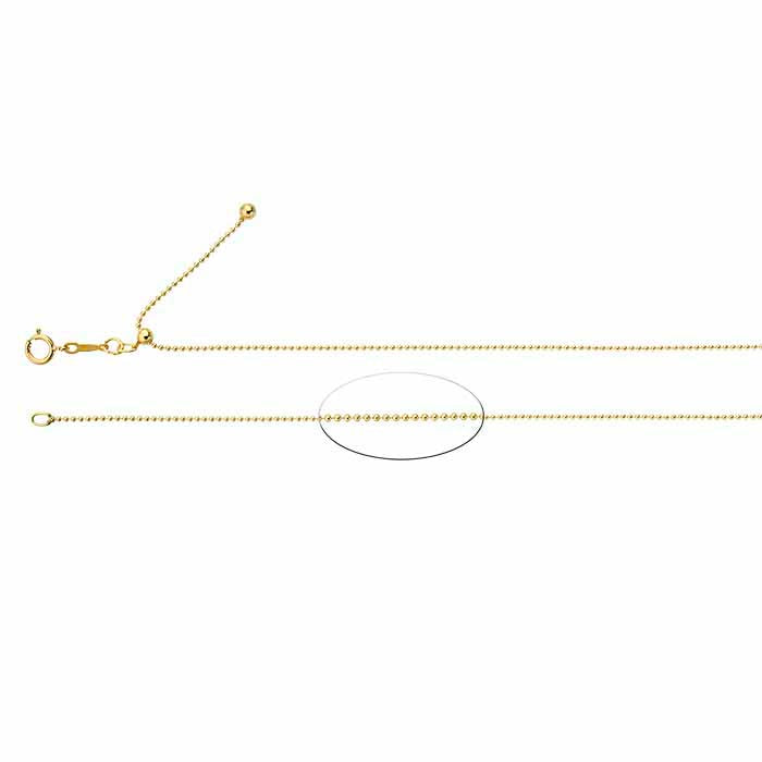 14/20 Yellow Gold-Filled 1mm Bead Chain, Adjustable