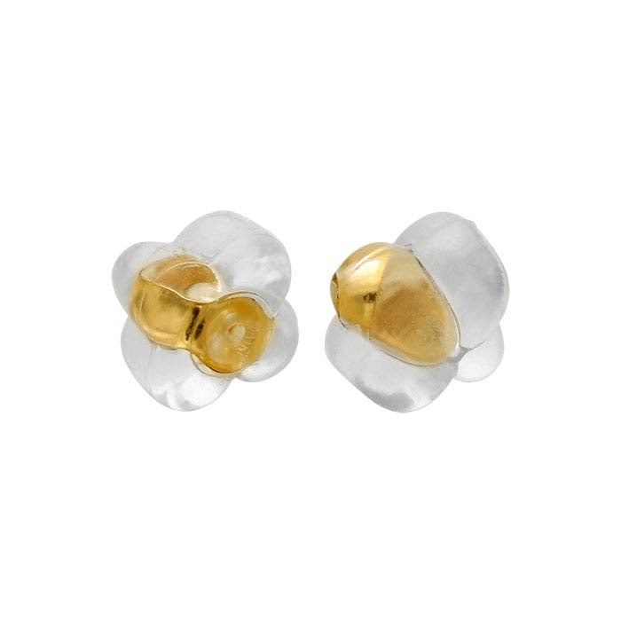 14/20 Yellow Gold-Filled Silicone-Covered 6mm Four-Leaf Clover Friction Ear Nut