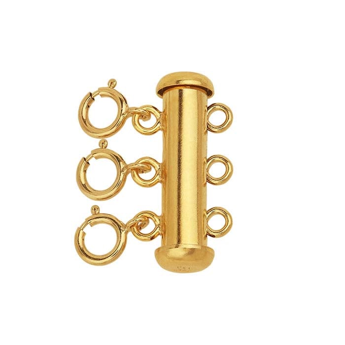 Chiusura a strati in oro giallo 14/20 carati 4,3 x 20 mm con anelli a molla, a 3 fili