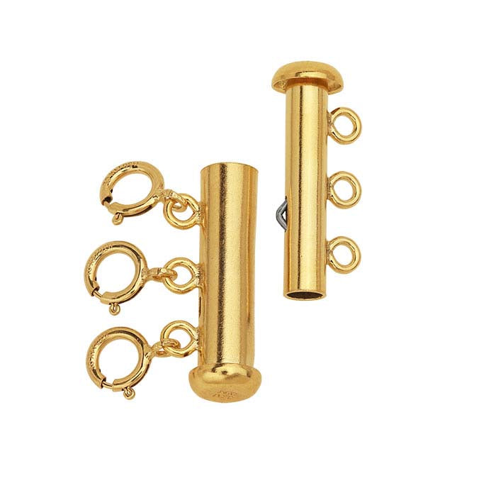Chiusura a strati in oro giallo 14/20 carati 4,3 x 20 mm con anelli a molla, a 3 fili